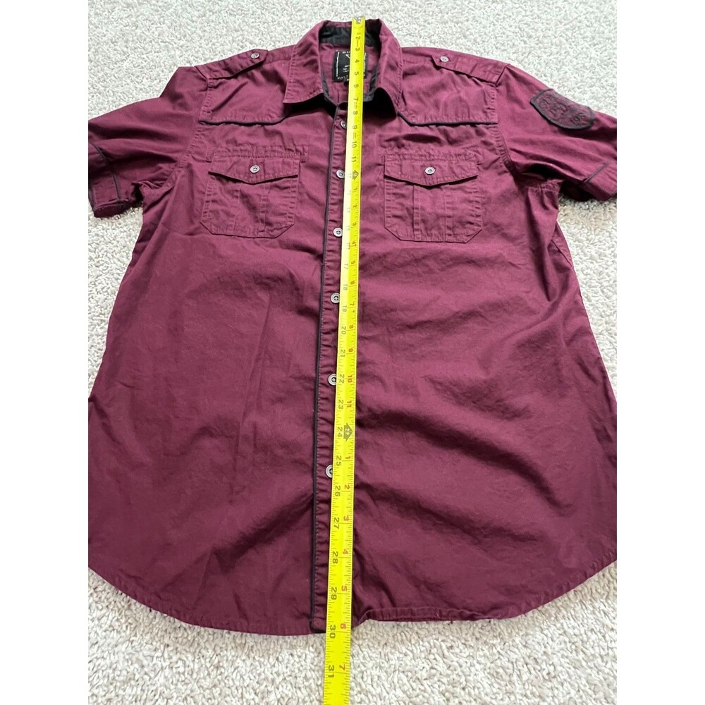 Guess Mens Button Up Shirt Burgundy Short Sleeve Military Style Size M Casual - Picture 3 of 9